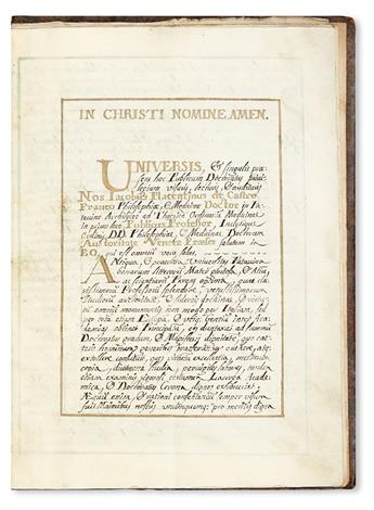 MANUSCRIPT.  [Diploma from the University of Padua.]  Manuscript in Latin on vellum and paper.  1746